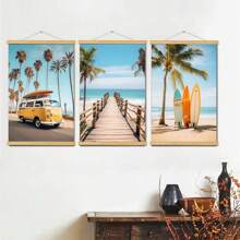 BAEMEFLE Juego de 3 impresiones de arte en lienzo con temática de viaje de verano y surf, perfectos para regalo en dormitorio, sala de estar o decoración de pasillo - sin marco, rectangulares, 3 piezas sin marco