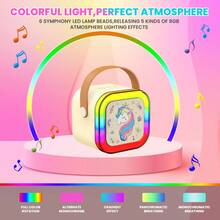 ODAPTO Máquina de karaoke para niños con 2 micrófonos, altavoz Bluetooth inalámbrico, diseño de unicornio, adecuado como regalo de cumpleaños para niñas de 6 a 12 años, micrófono de juguete para niños - Beige - Ver 5