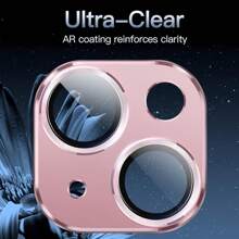 Protector de lente de cámara compatible con iPhone 15 6.1 pulgadas e iPhone 15 Plus 6.7 pulgadas, iPhone 13 con cobertura total de anillo de vidrio templado 9H, placa de metal con acabado mate, accesorio de teléfono móvil para fundas de teléfono, 1 paquete (rosa), regalo para cumpleaños, familia, amigos, aleación metálica con vidrio templado de cobertura completa, protector de lente