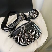 2 件套闪亮仿钻女士腰包带零钱袋套装，适合夏季外出、运动、开斋节、节日礼物 - 彩色 - 查看 4