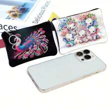 1 Set DIY Diamond Painting Kit For Mini Fashion Coin Purse, Cute Elephant/Butterfly/Cat/Peacock Designs, Women's Short Zipper Wallet With Keychain, Card Holder. Features Irregularly Shaped Crystal Mosaic Art For Daily Travel Carry-On Pouch.