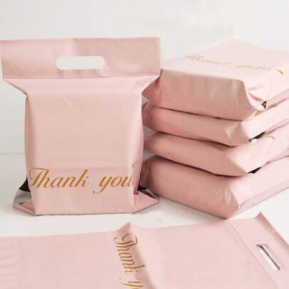 10/20 PIEZAS Bolsas de mano resistentes al agua de color rosa con agradecimiento, material nuevo y multiusos para empaquetar regalos de fiesta, temporada de graduación, bodas, útiles escolares y envíos.