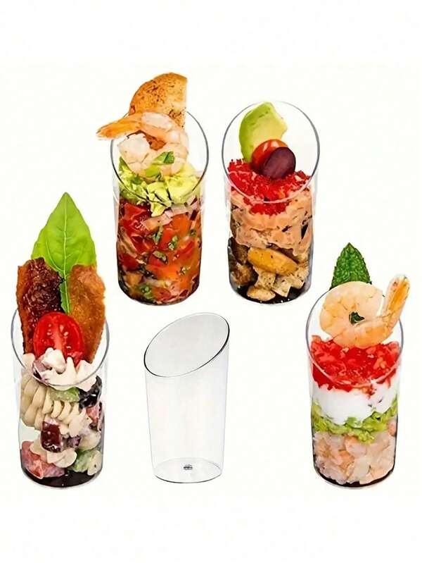 0 piezas/20 piezas/30 piezas/40 piezas Taza de mousse con ángulo redondo, taza de pudín transparente, suministros para fiestas, bodas y servicio de catering, recipiente para alimentos, mini taza para postre y aperitivo, apta para fiestas, bodas, catering, helado, frutas, leche y pudín, artículos de cocina