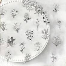 50PCS Black And White Plants Stickers Vinyl Aesthetics Stickers Scrapbooking, Diary, Bumper, Skateboard, Water Bottle, Cartoon, Hard Hat, Car Stickers And Decals