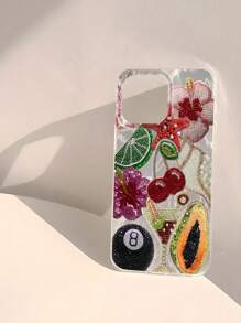 1 pieza Funda de teléfono suave, brillante y lisa, compatible con Apple 16/16 PLUS/16 PRO/16 PRO MAX, personalizada, impermeable, a prueba de huellas dactilares y resistente a arañazos, con estampado de flores de cerezo y conchas marinas en estilo IMD
