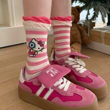 Sanrio 1Pair Sanrio For Hello Kitty & Friends Women'S Kawaii Cat Crew Socks - Cute Cartoon Designs, Breathable Polyester, Perfect For Work & Casual Wear, Available In Multiple Colors, Cute Socks