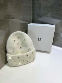 1pc Heavy Sequin Accent Rabbit Fur Knitted Hat For Women, Warm & Thick, Fashion & Versatile, Autumn/Winter