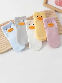 5 Pairs Of Breathable Socks For Children Aged 0-5 In Spring And Summer, Comfortable, High Elasticity, Duck, Cute, Baby Socks, Floor Socks