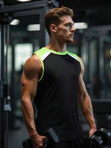 Men's Sleeveless Training Tank Top; Sports, Running, Gym, Lightweight - Breathable - Black - View 5