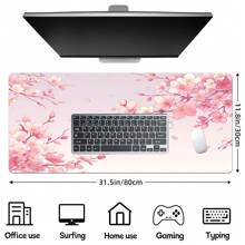 Extra Large Cherry Blossom & Pink Background Gaming Mouse Pad With Rubber Base, Stitched Edges , Smooth Surface Oriental Cherry Desk Mat For Home Office , Ideal Gift For Girlfriend