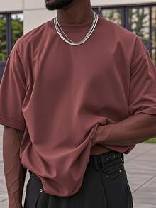 GRDR Men's Solid Color Casual Street Sporty Crew Neck Short Sleeve T-Shirt - Burgundy - View 9
