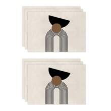 1pc/4pcs/6pcs Daily Use Decorative Placemats, Black And White Geometric Linen Placemats, Dirt-Resistant Placemats, Suitable For Home, Restaurant And Cafe, Dining Table Decor, Home Goods