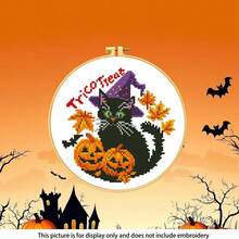 万圣节十字绣套装 - 南瓜屋 | 初学者 DIY 材料包（11CT 布料 + 3 股线）| 节日装饰创意礼物