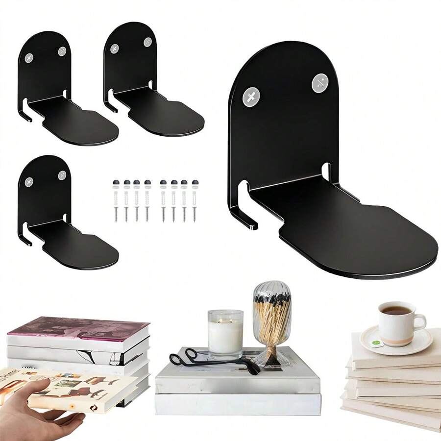 1/4pcs Hanging Bookshelves With Invisible Brackets, Floating Storage Rack, Book Organizer, Multipurpose Shelves, Minimalist Wall Decor For Bedroom, Living Room, Office