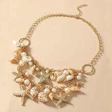 1 pièce Collier polyvalent d'été avec étoile de mer et coquillage, bijou de plage bohème