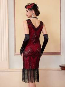 1920s Flapper Dresses, Roaring 20s For Women, Great Gatsby Dresses Fringed Sequin Costume For Party - Red - View 9
