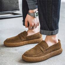 Tênis masculino casual vintage de lona, cano baixo, forro macio, sem cadarço, sola de borracha antiderrapante, adequado para outono/inverno - Caqui - Ver 3