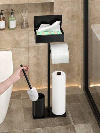 1 件易于安装的独立式卫生纸架，带储物功能 - 无需钻孔，锻造浴室收纳架浴室装饰秋季装饰