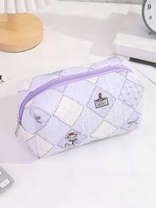 1 Pc Delicate Square Plaid Pencil Case, Creative And Cute Bear, Bow, Business Card Pattern, Fashionable And Portable Large-Capacity Storage Bag, Desktop Item Storage, Suitable For Storing School Supplies, Carry-On Items, Back-To-School Necessities, Suitable For Special Gifts For Classmates,Pencil Pouch,School Bag
