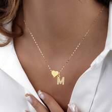 1pc New Fashion Pave Zirconia Initial Heart Pendant Golden Stainless Steel Lip Chain Necklaces For Women