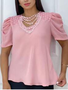 Women Blouses - 玫紅色 - 查看 2