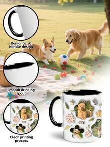 1pc Customized Mug, Coffee Cup, Colorful Floral Pattern Pet Photo Collage Coffee Mug, Best Gift For Pet Lovers - Multicolor - View 3