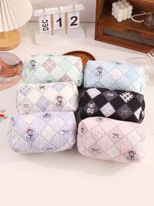 1 Pc Delicate Square Plaid Pencil Case, Creative And Cute Bear, Bow, Business Card Pattern, Fashionable And Portable Large-Capacity Storage Bag, Desktop Item Storage, Suitable For Storing School Supplies, Carry-On Items, Back-To-School Necessities, Suitable For Special Gifts For Classmates,Pencil Pouch,School Bag