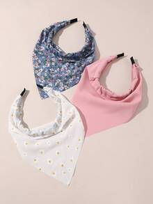 3pcs Flower Print Hair Band Boho,Triangular Scarf Girl Headband. - Multicolor - View 5