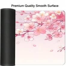 Extra Large Cherry Blossom & Pink Background Gaming Mouse Pad With Rubber Base, Stitched Edges , Smooth Surface Oriental Cherry Desk Mat For Home Office , Ideal Gift For Girlfriend