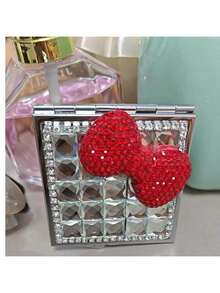 Espejo plegable cuadrado de dos caras con lazo bonito, espejo portátil de maquillaje con rhinestones para bolso, regalo pequeño de espejo de princesa para bolso, viaje y maquillaje - Multicolor - Ver 11