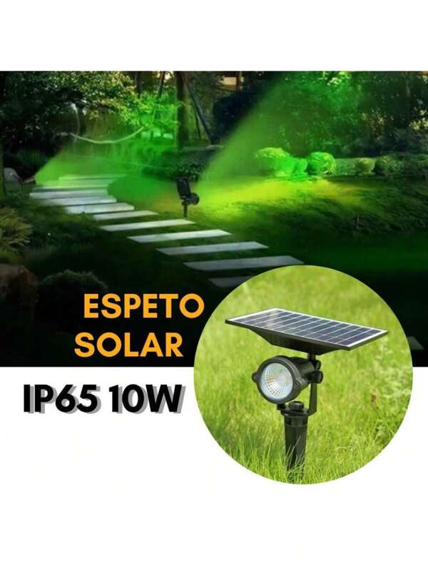 Kit 1-4 Luminária Jardim Espeto Solar Super Led Prova d'agua 10W Fotocélula IP65 Verde Branco Quente