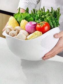 1 pieza Canasta multifuncional para el hogar para lavar arroz y escurrir vegetales, para almacenamiento de frutas y verduras, canasta escurridora multifuncional para viajes, canasta escurridora de cocina para viajes, canasta escurridora de lavandería para viajes, escurridora de arroz, canasta escurridora para restaurantes.
