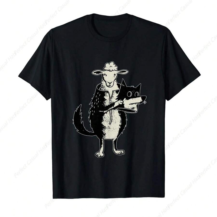 Cool Sheep Wolf In Wolf'S Clothing  Wolf Sheep Costume T-Shirt Leisure Drop Pure Cotton Loose Couple Tee - Black - View 1