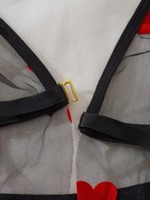 2pcs Women's Lingerie Set: Floral Mesh Robe With Front Tie Bow Accent And Nightgown