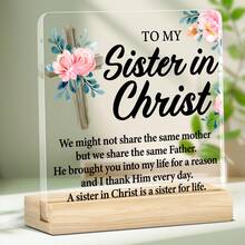 1pc Inspirational Christian Gift For Sister In Christ | Clear Acrylic Home Decor With Uplifting Message | Birthday Or Easter Faith Gift For Women | Scripture-Inspired Desk Sign