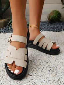 Dép xỏ ngón thời trang mùa hè 2025 cho nữ, size 36-43, dép xăng đan chống trượt thường ngày có khóa - Màu be - Xem 3