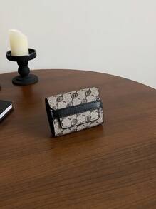 3-Fold Women Flap Snap Button Short Wallet Black Flower Print Classic Multi-Card Slots Vintage Coin Purse Anti-RFID Credit Card Holder For Women Wallet Mini Wallet Purse Wallet Small Wallet Wallet Cute Wallet