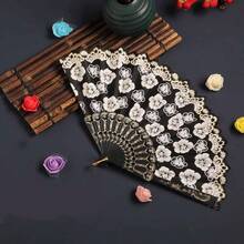 1pc New Chinese Vintage Black Lace Folding Fan Cheongsam Fan Tasseled Old-Fashioned Style - Plum Blossom Fan - View 15