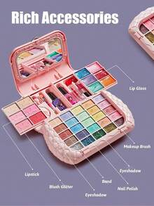 1 件儿童化妆套装，女孩化妆套装包括化妆包、口红、眼影 - 装扮游戏礼物，适合女孩的生日