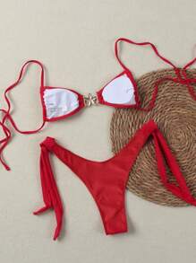 Women Sexy Halter Tie Front Bikini Set Summer
