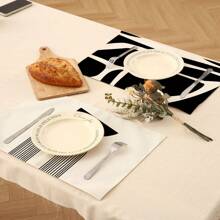 1pc/4pcs/6pcs Daily Use Decorative Placemats, Black And White Geometric Linen Placemats, Dirt-Resistant Placemats, Suitable For Home, Restaurant And Cafe, Dining Table Decor, Home Goods