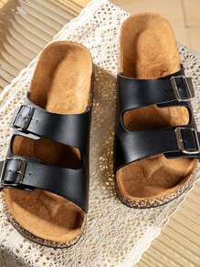 Men's Casual Slide Sandals, Fashionable Slippers, Non-Slip Solid Color Indoor/Outdoor Wear, Soft Cork Footbed Comfortable For Spring/Summer, Couples Style