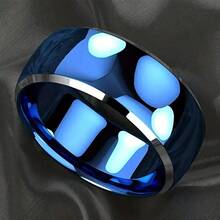 4pcs/Set Stainless Steel Blue & Black Tire Tread Pattern Rings For Men - Brushed Finish Engagement & Wedding Rings, Hypoallergenic, Timeless Jewelry - Multicolor - View 4