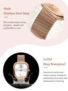 POEDAGAR 1 件优雅玫瑰金不锈钢表带椭圆形表盘女士石英表，女士奢华防水手表，时尚女士腕表适合日常场合，女士礼物 - 白色 - 查看 5