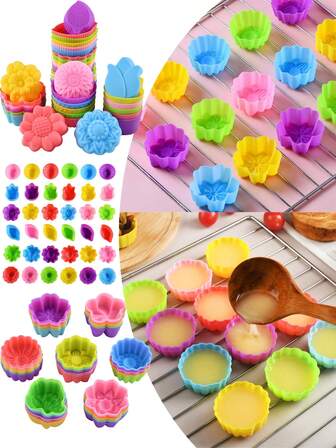 36/24/12/5 件随机可重复使用硅胶烘焙杯，迷你尺寸硅胶烘焙杯内衬，适用于纸杯蛋糕、松饼、松露、糕点、饼干、巧克力、松饼、蛋糕棒、冰淇淋、甜甜圈和布丁，适合生日、节日派对或婚礼