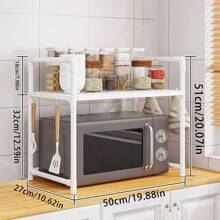 1pc Multipurpose Floor Standing Storage Rack With Handles And Hooks For Living Room, Dining Table, Kitchen - Sturdy Plastic/Metal, Adjustable Shelves, Suitable For Microwave, Oven, And Accessory Storage - Perfect For Countertop, Bedroom, And Bathroom Essentials