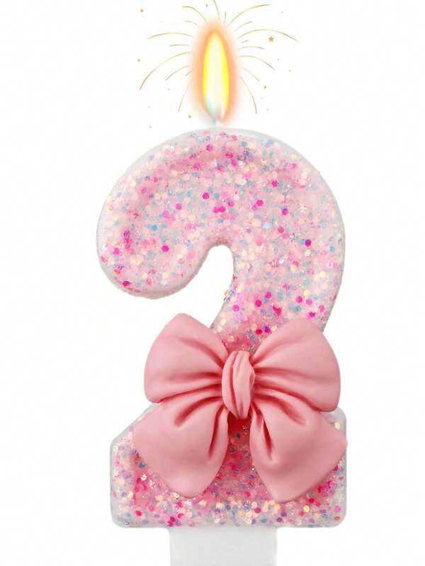 Velas com números da série Cute Pink Bow de 0 a 9, velas para decoração de bolo de aniversário, artigos para festas com atmosfera, adequadas para festas de aniversário, festas de revelação de gênero, festas de inauguração, festas de casamento, festas monocromáticas, noite das mulheres, festas temáticas, itens essenciais para 1º a 100º aniversário