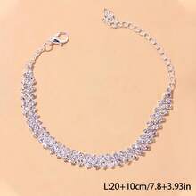 1pc Fashionable, Luxury Claw Chain & Rhinestone Anklet Jewelry For Women - Silver - View 4