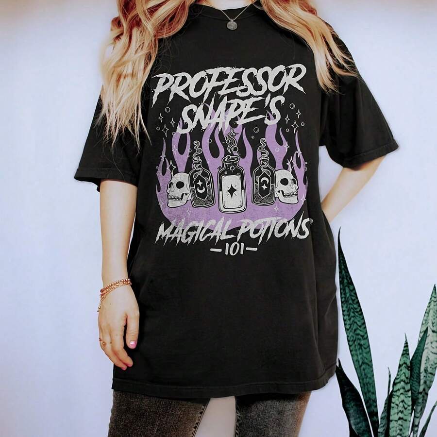 Professor Snape Potions Shirt The Half Blood Prince Mall Goth Alt Clothes Wizard Harry Fandom Shirt Unrsal Bookish Shirt Turn To Page 394 - Black - View 1
