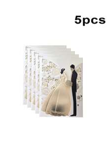 10 قطعة دعوة زفاف من الأبيض المحفور عليها العروس والعريس مع أكياس مزينة بأزهار فضية، دعوة زفاف أنيقة مع مظاريف
